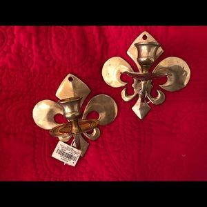 2 vintage solid brass Fleur De Lis candle holders